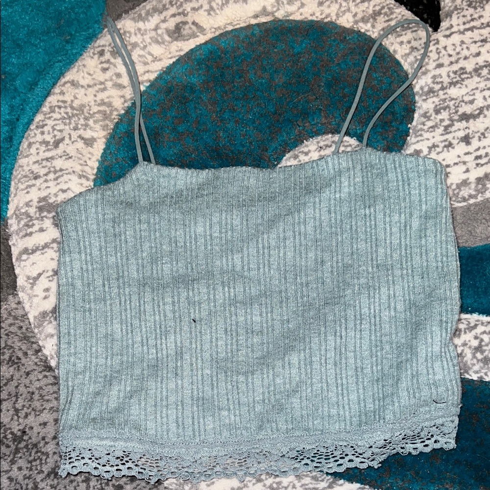 Aeropostale Light Gray Ribbed Camisole with Lace Trim